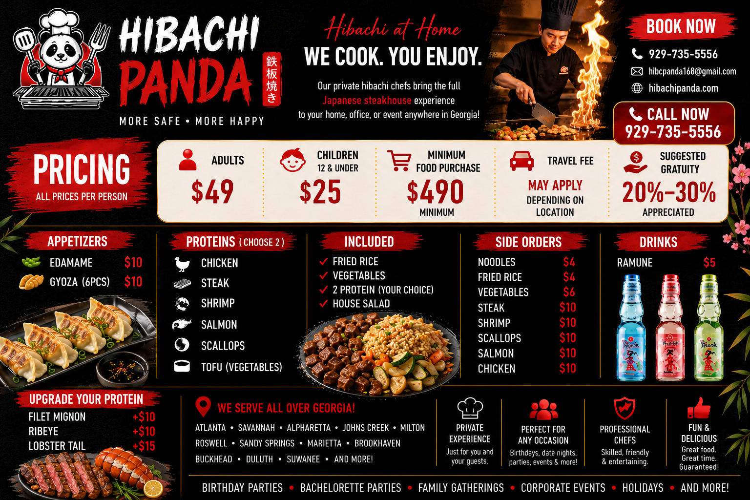 Hibachi Panda Pricing Menu